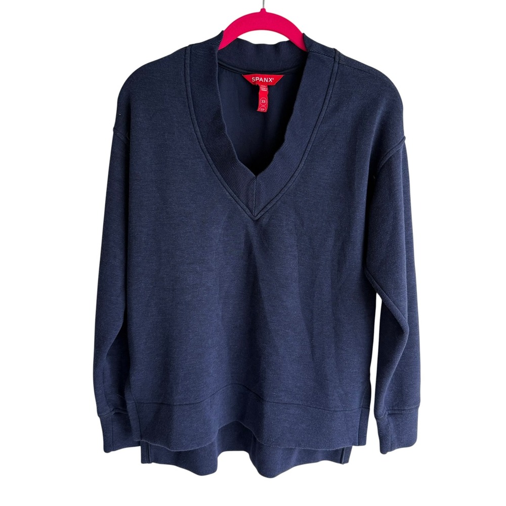 SPANX Air Essentials Brushed Blue V-Neck Ladies Tunic Sweatshirt, XS